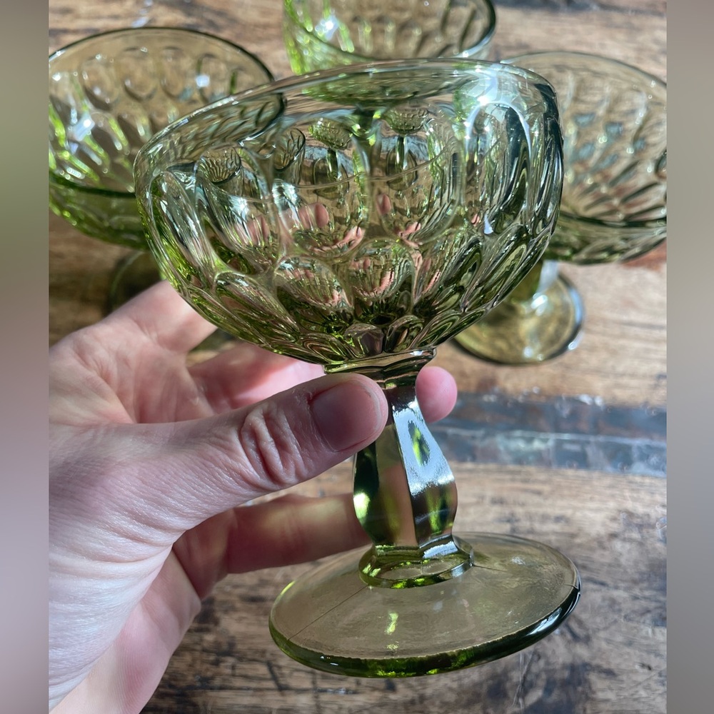Set of 4 Fenton/Depression Uranium Glass Thumbprint Cocktail/Sherbet Glasses - Picture 4 of 4